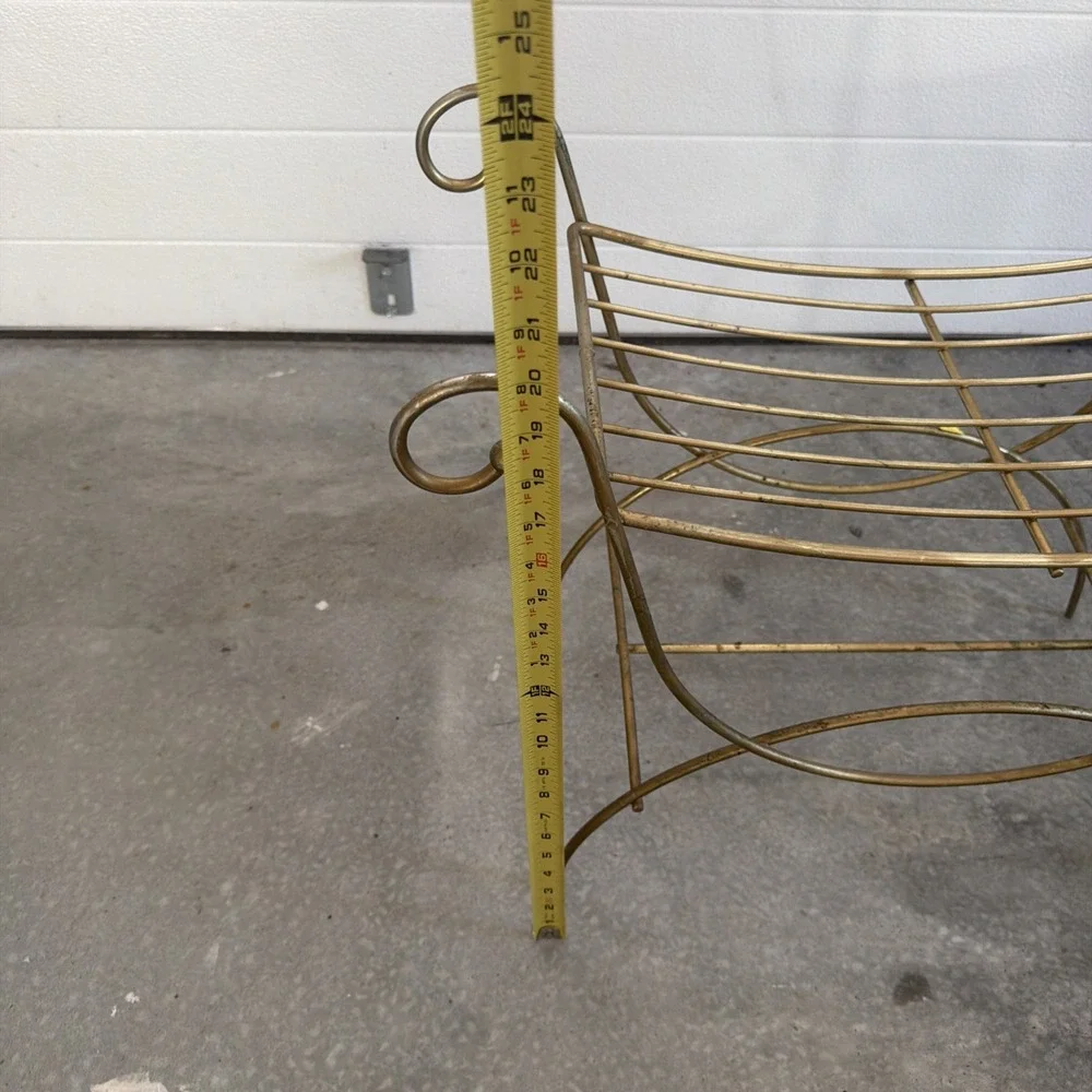 Vintage Hollywood Regency Gold Metal Wire Vanity Bench Stool